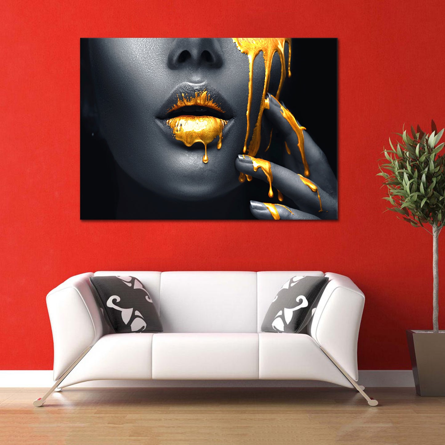 Wandbild Kunstwerk Abstract Gold Lips