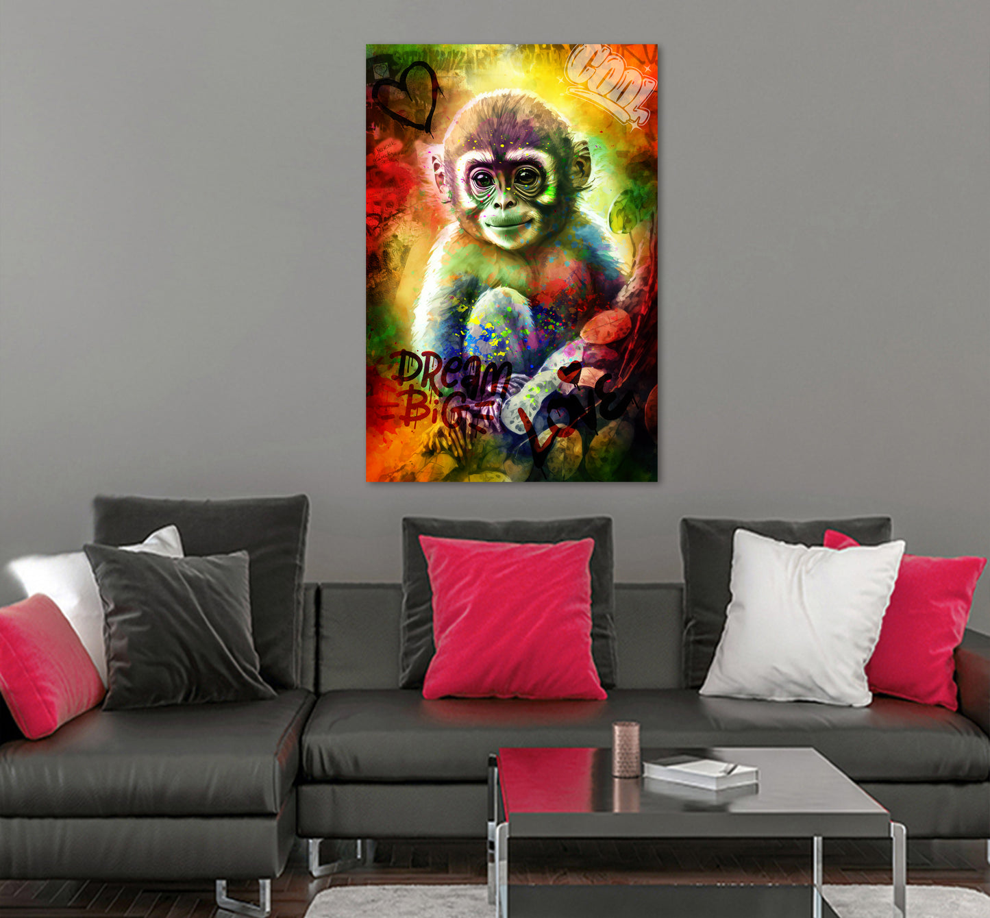 Wandbild Kunstwerk Baby Monkey Pop Art Style