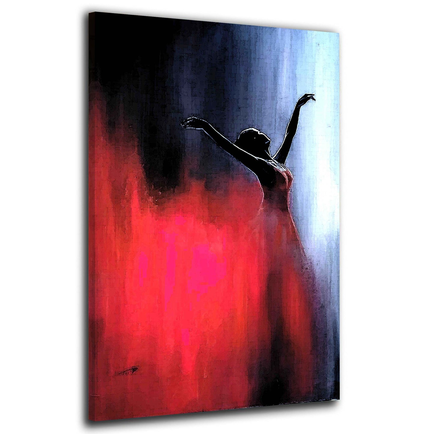 Wandbild Kunstwerk Ballerina mit rotem Kleid Abstract Blue Edition