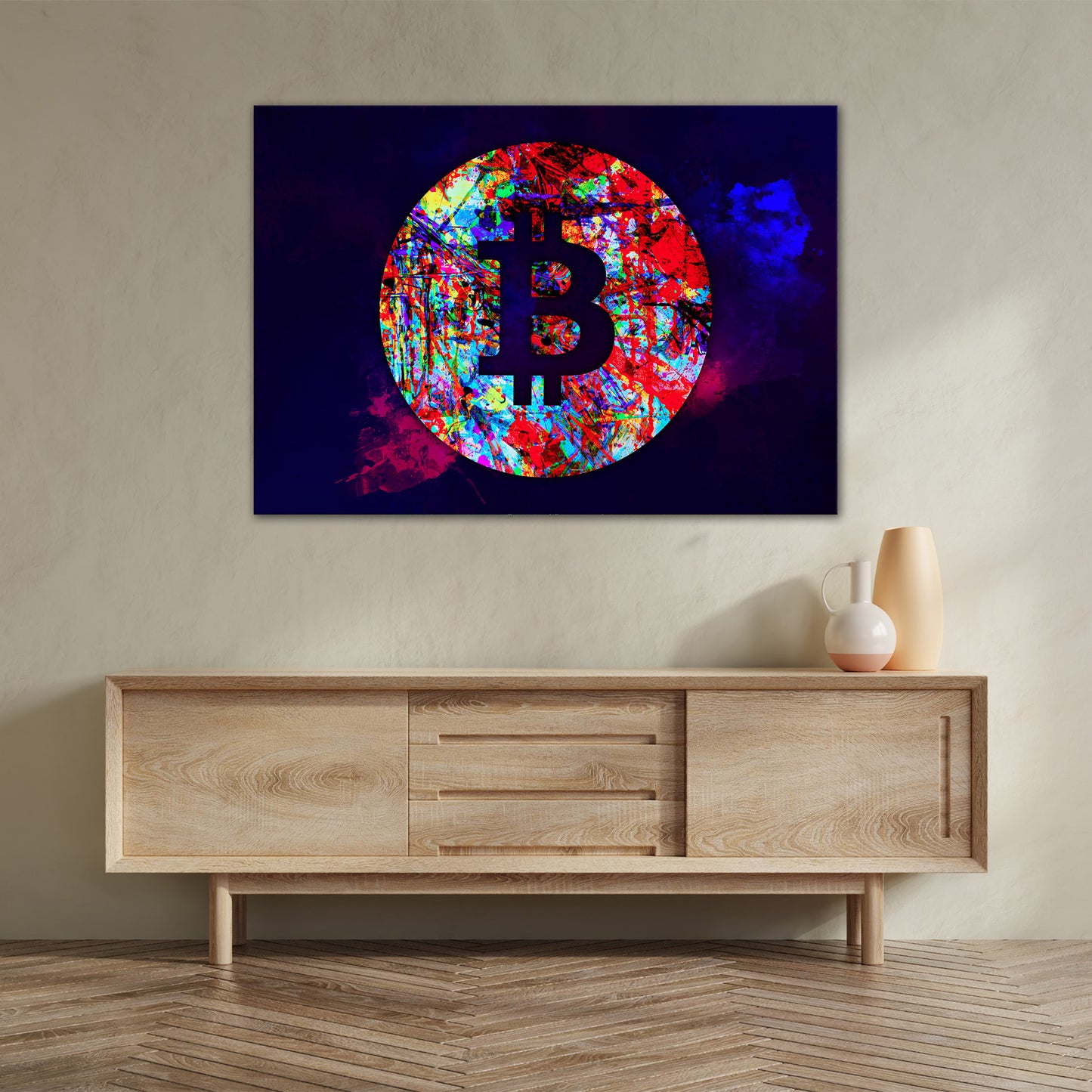 Wandbild Kunstwerk Bitcoin Börse Abstract Pop Art, Büro