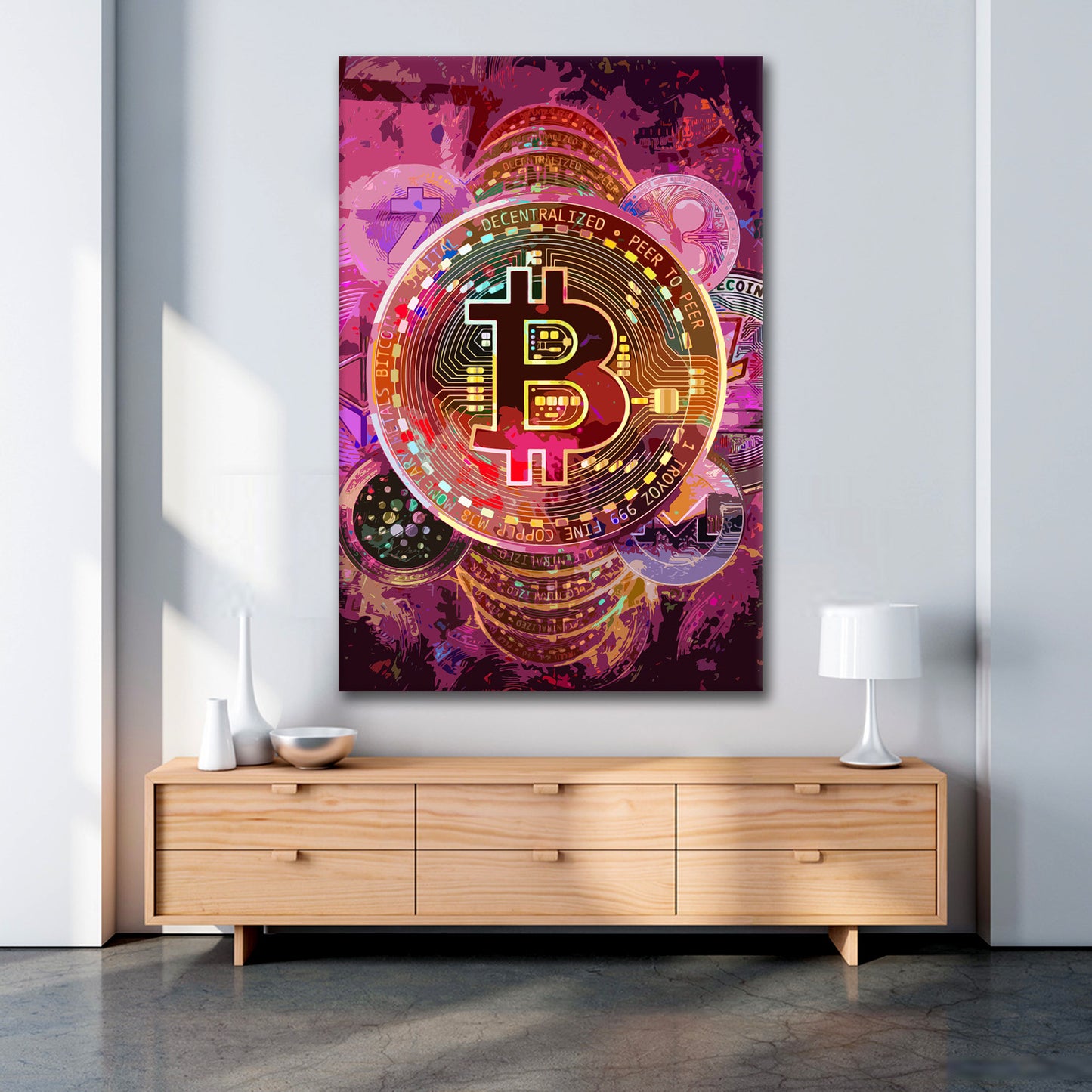 Wandbild Kunstwerk Bitcoin Peer To Peer Colour Style, Börse Büro