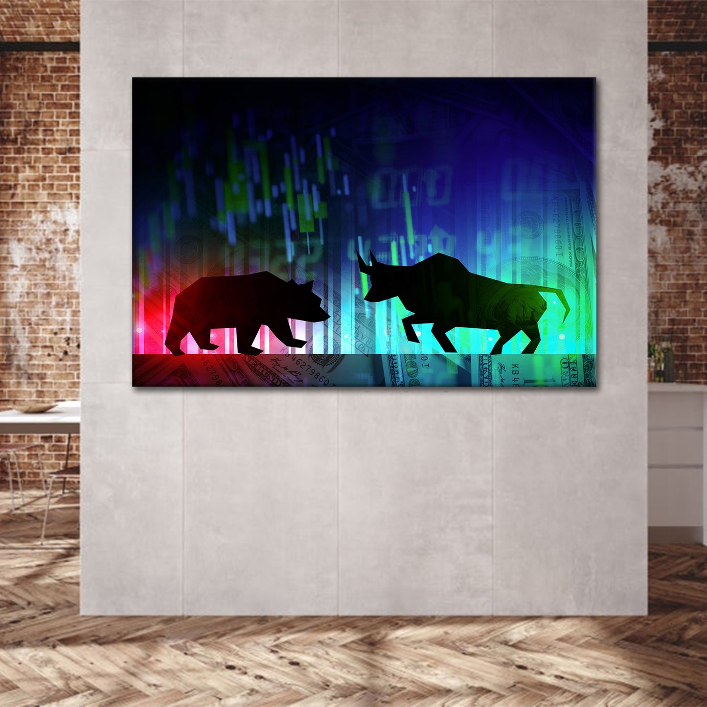 Wandbild Kunstwerk Börse Bull & Bear, Büro