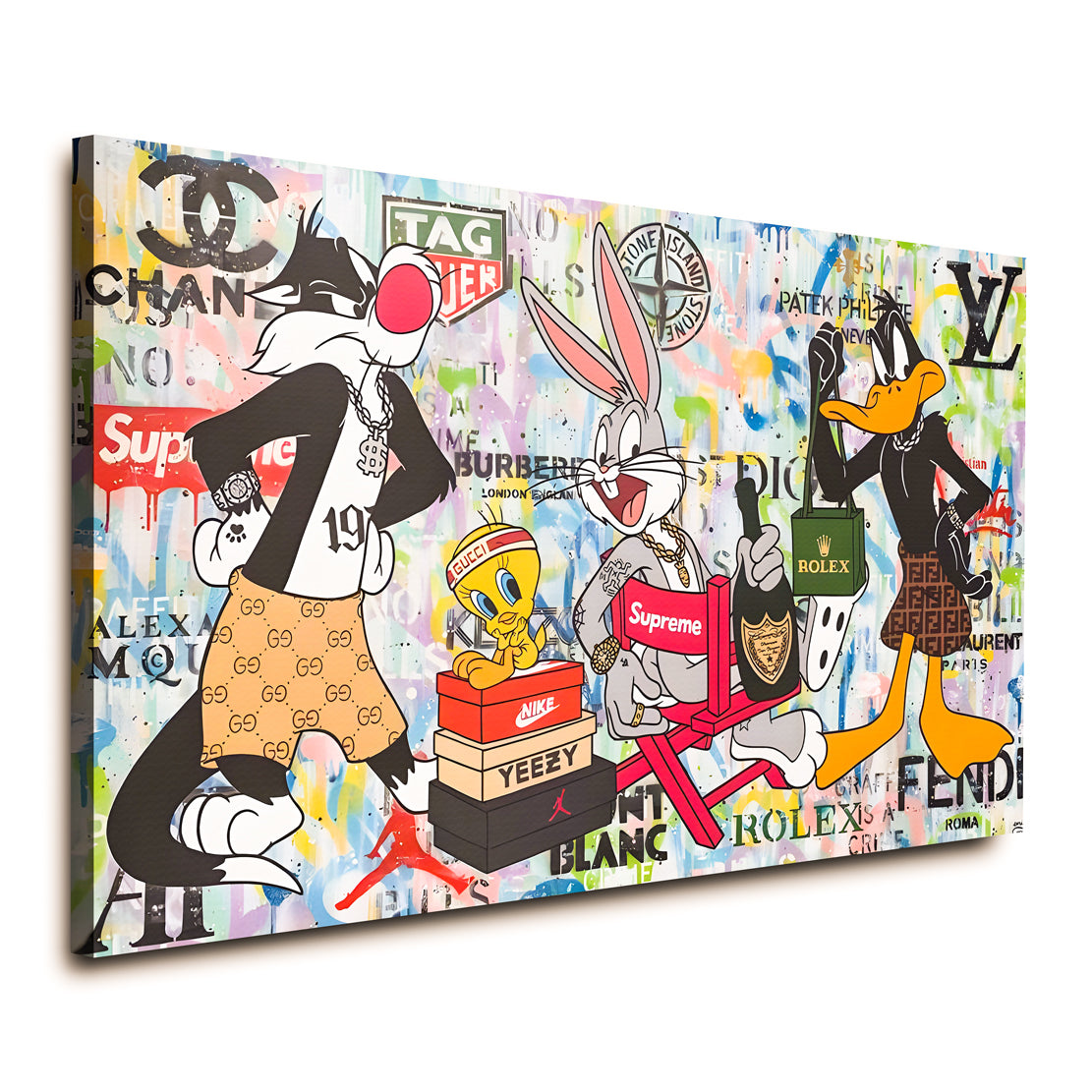 Wandbild Kunstwerk Bunny, Daffy, Tweety Pop Art Comic