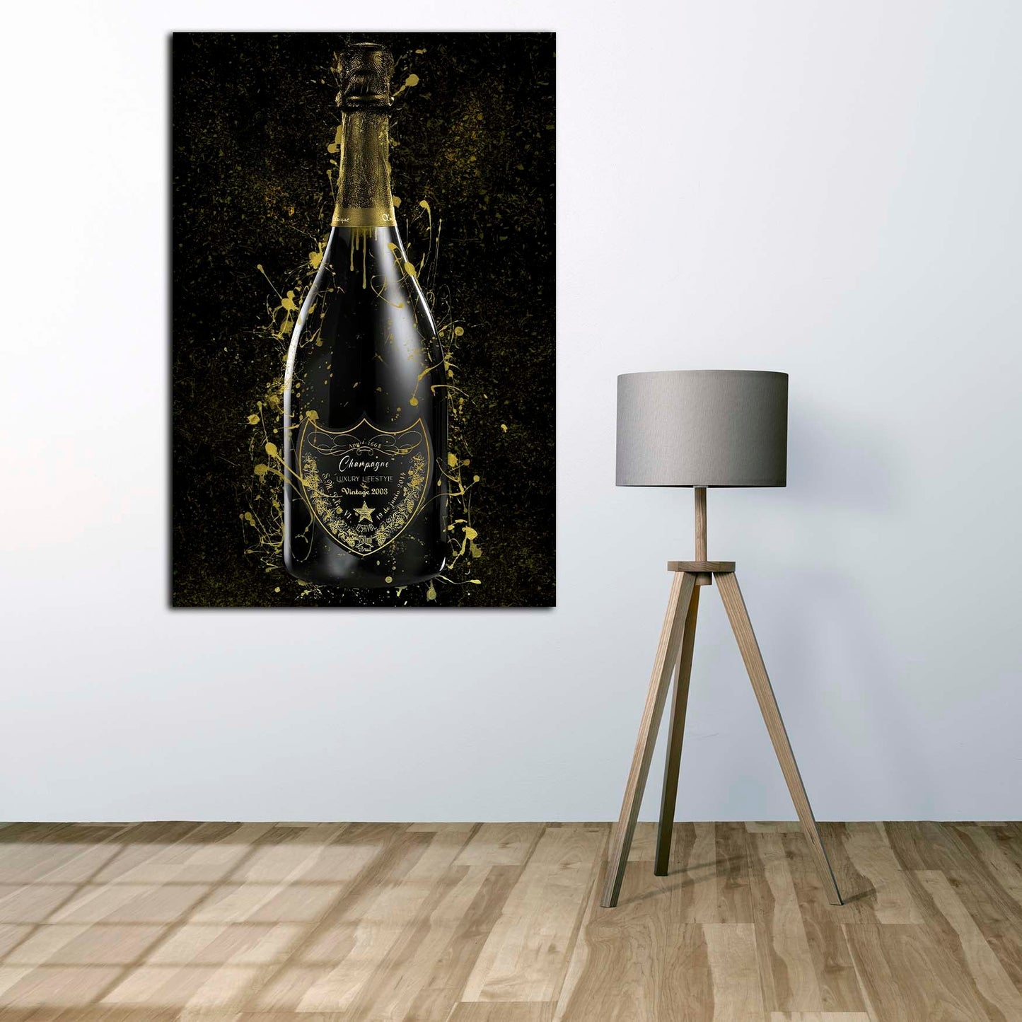 Wandbild Kunstwerk Champagner GOLD LUXURY LIFESTYLE Pop Art Flasche