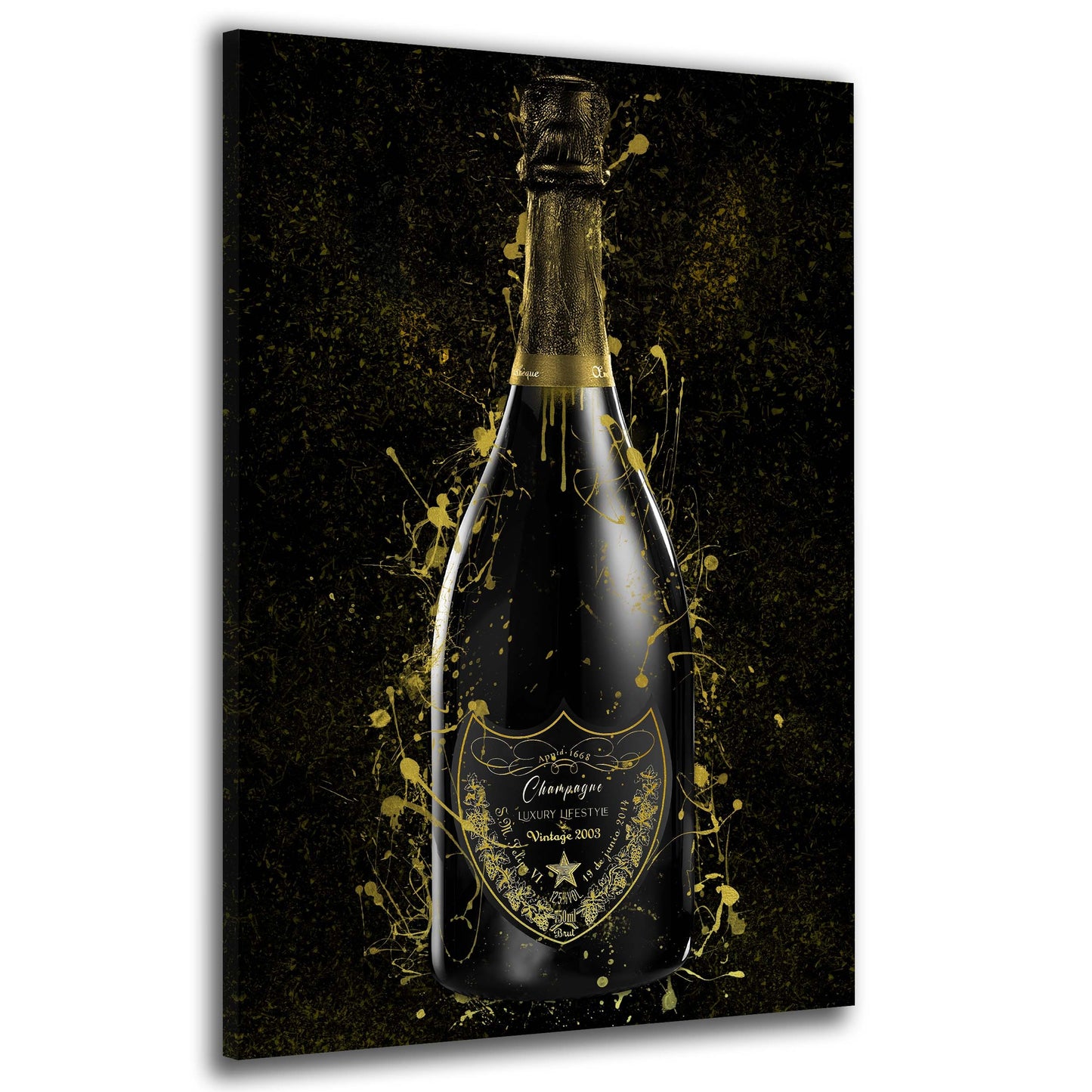 Wandbild Kunstwerk Champagner GOLD LUXURY LIFESTYLE Pop Art Flasche