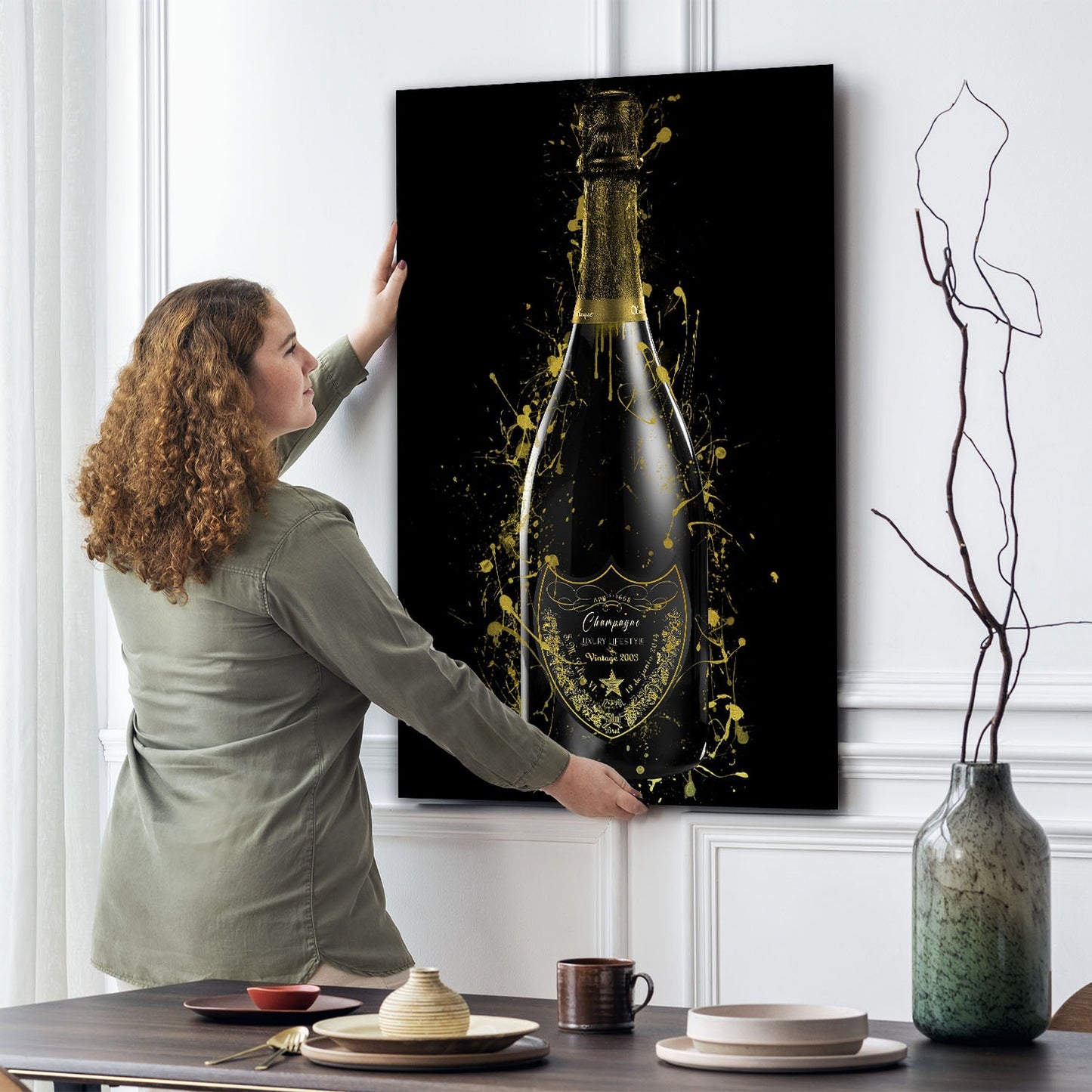 Wandbild Kunstwerk Champagner Luxury Lifestyle Pop Art Flasche