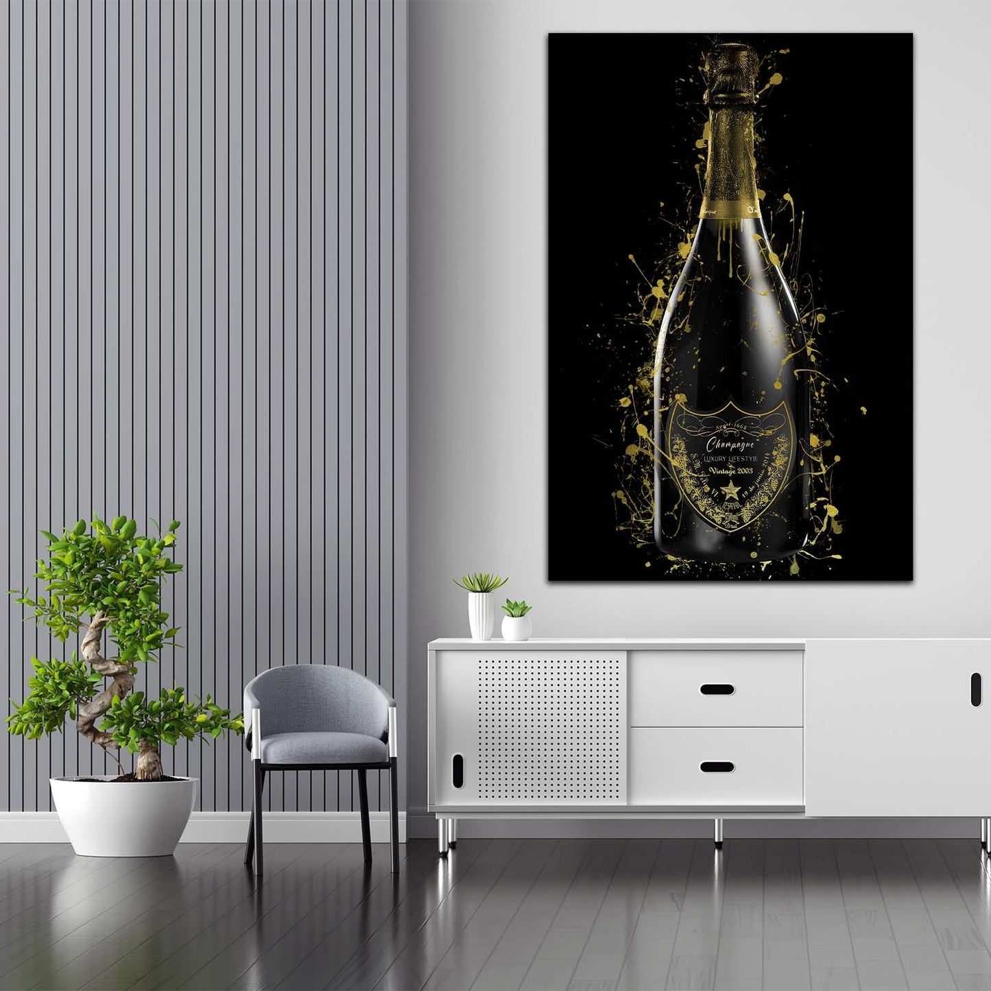 Wandbild Kunstwerk Champagner Luxury Lifestyle Pop Art Flasche