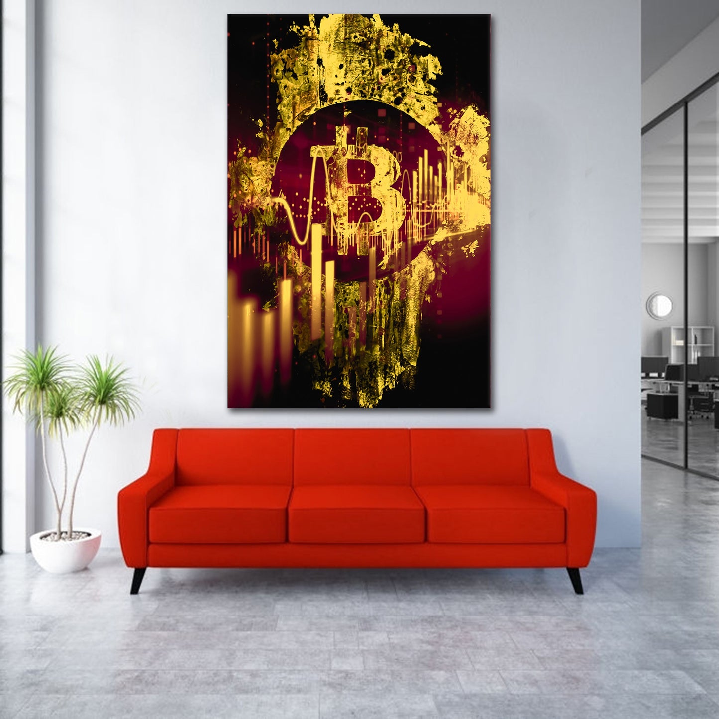 Wandbild Kunstwerk Dollar Bitcoin Gold Style Börse, Büro