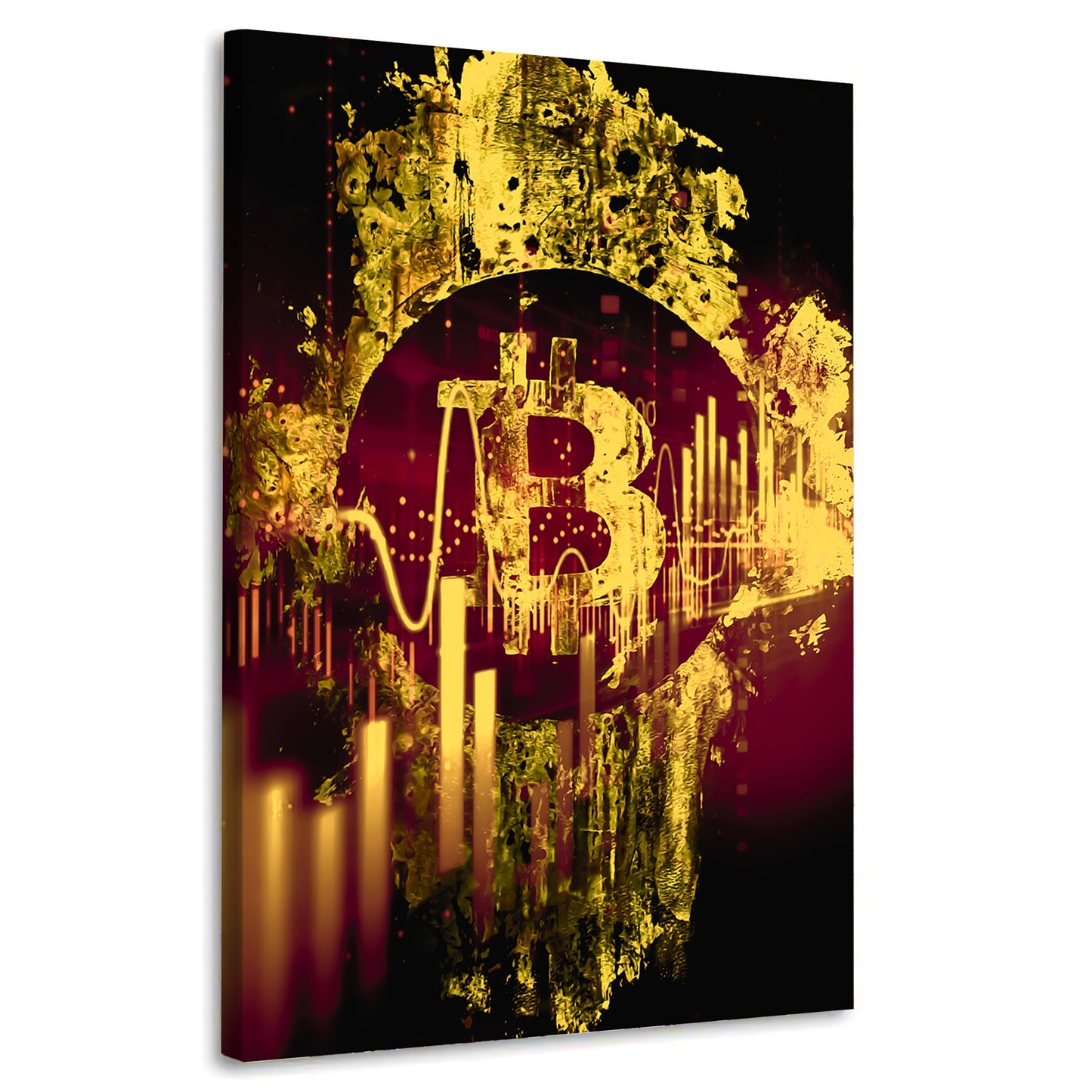 Wandbild Kunstwerk Dollar Bitcoin Gold Style Börse, Büro