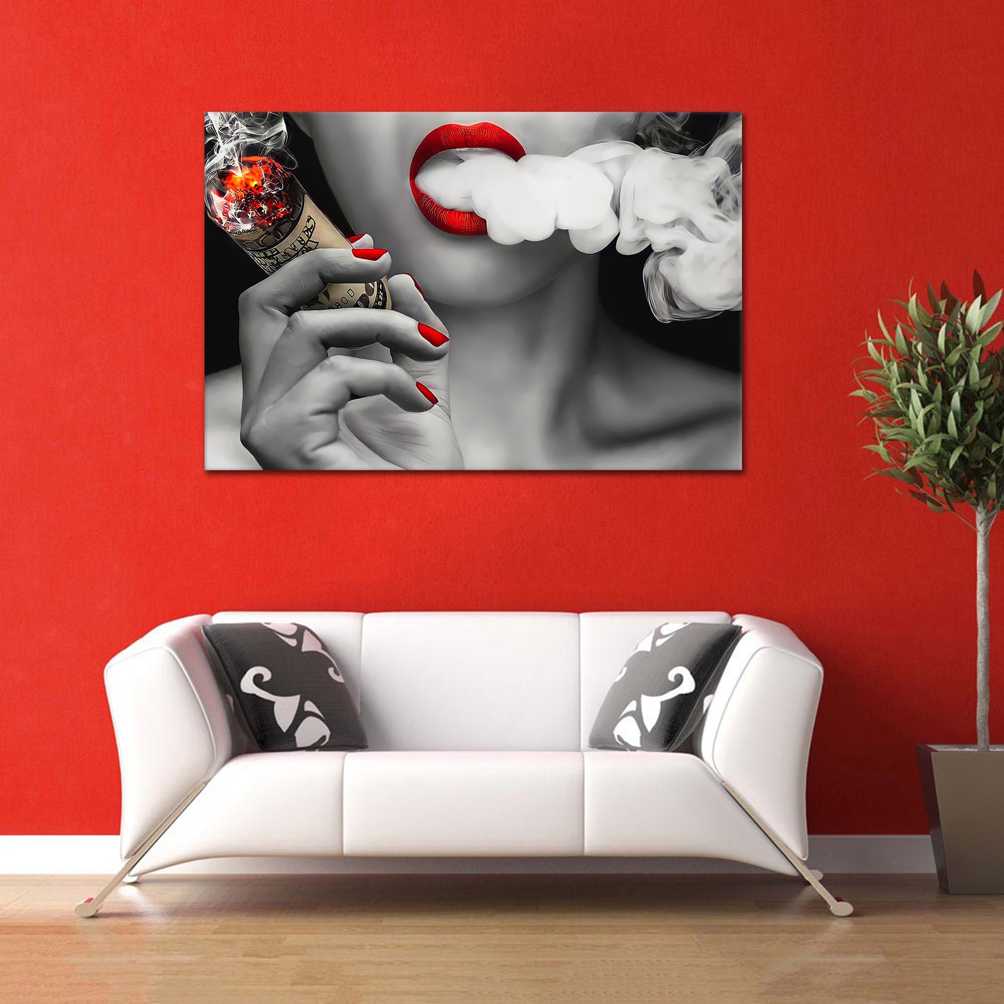 Wandbild Kunstwerk Dollar Smoke Women Style, Motivation