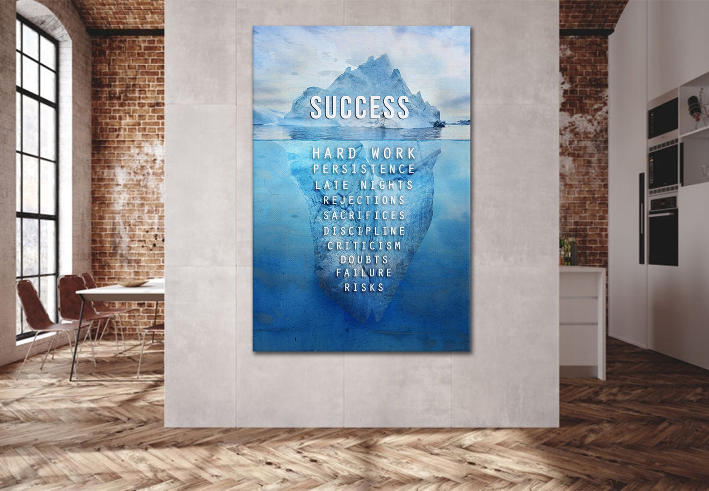 Wandbild Kunstwerk Eisberg Success Blue Style Motivation, Büro