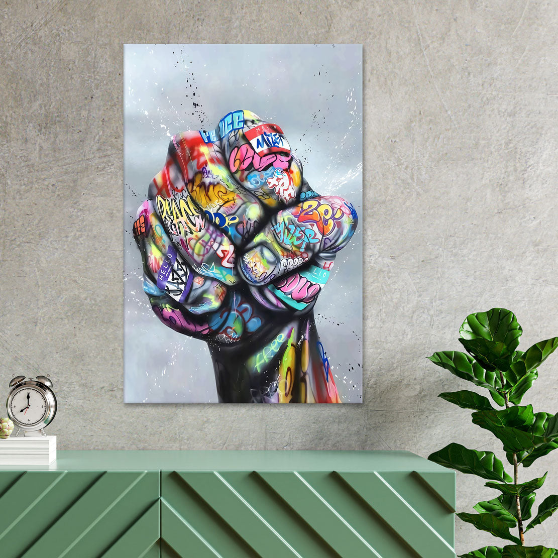 Wandbild Kunstwerk Faust Hand Street Art, Pop Art