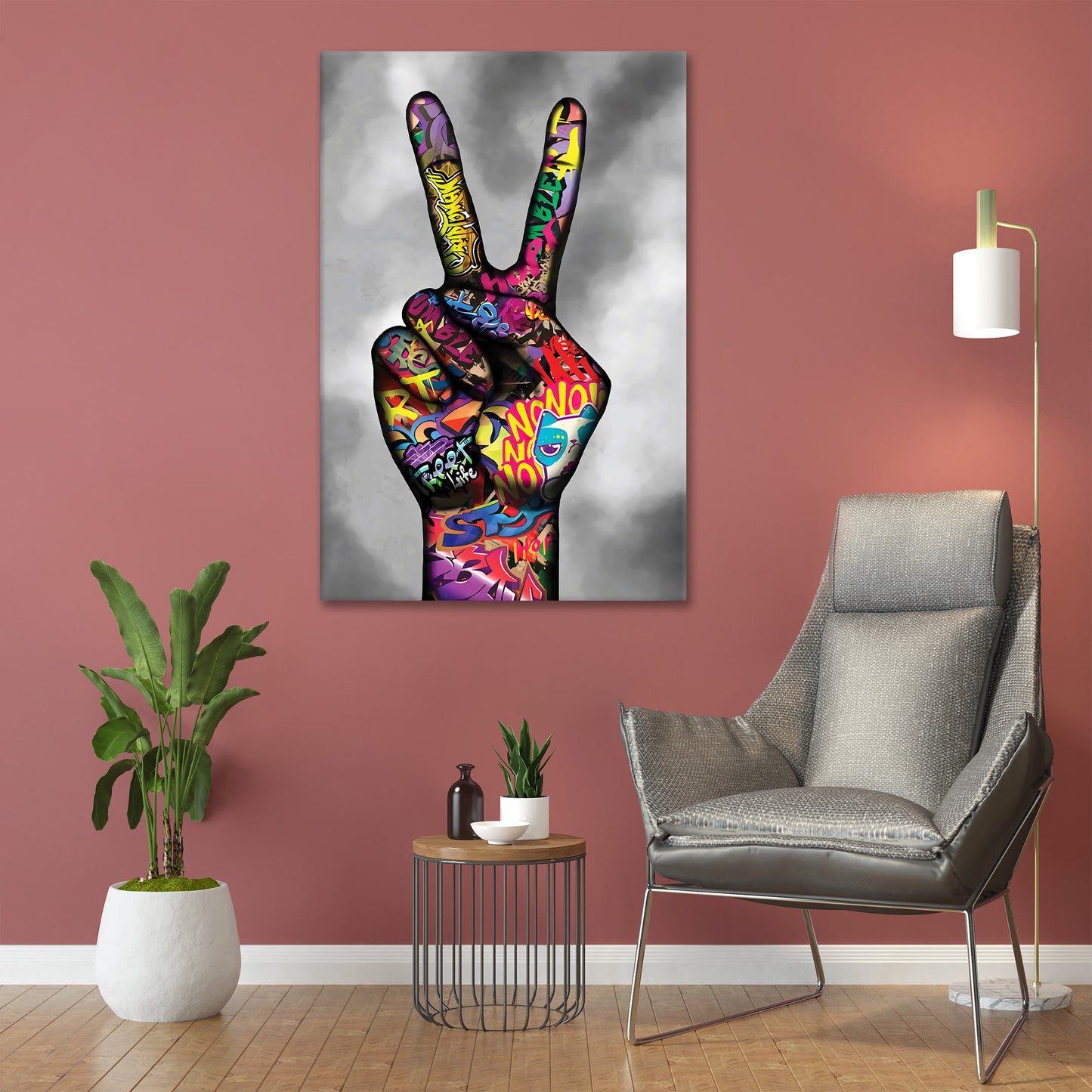 Wandbild Kunstwerk Hand Faust Peace Style Pop Art