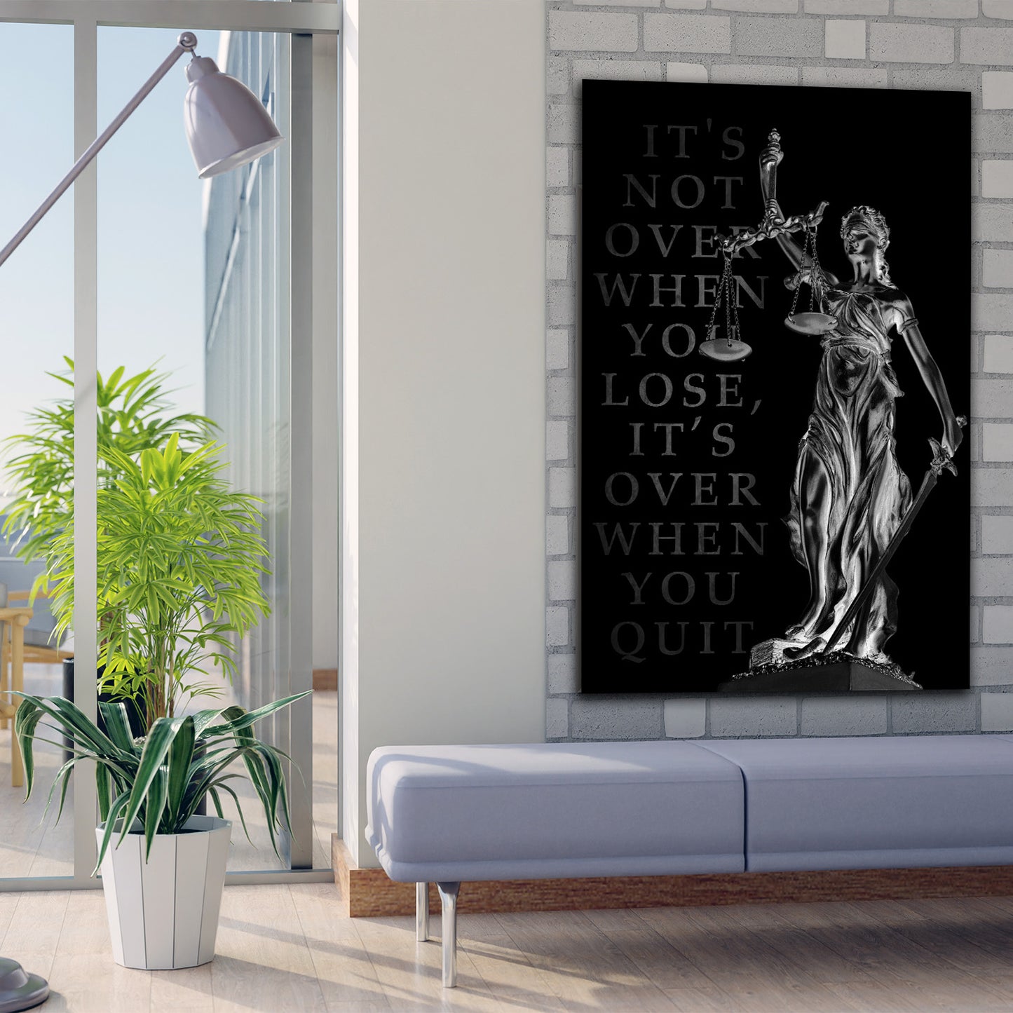 Wandbild Kunstwerk Justitia, IT Is Not Over When You Lose, Silver Edition