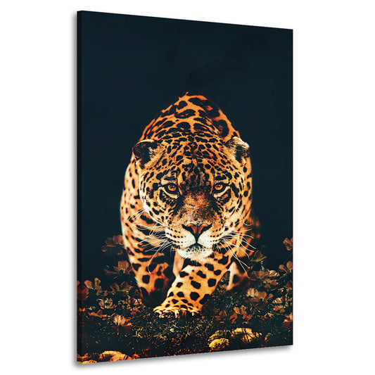 Wandbild Kunstwerk Leopard auf Jagd Black Style