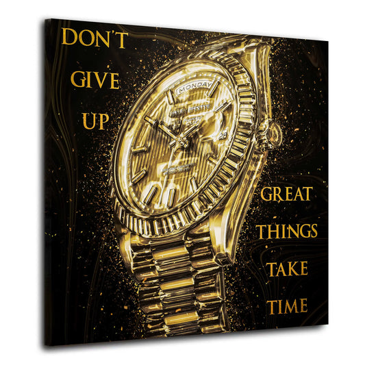 Wandbild Kunstwerk Motivation Uhr Gold Style