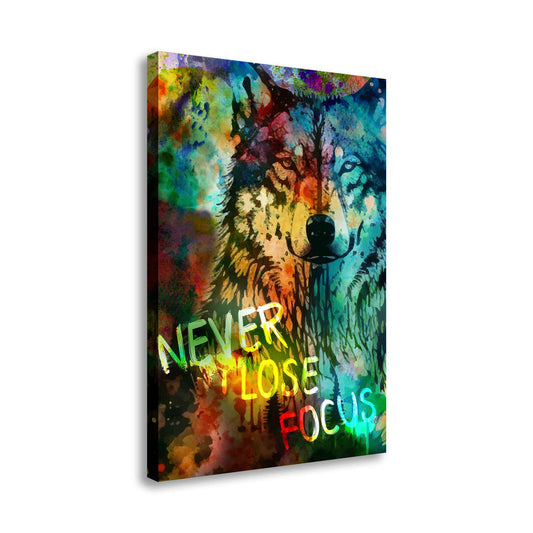 Wandbild Kunstwerk Motivation Wolf Never Loose Fokus