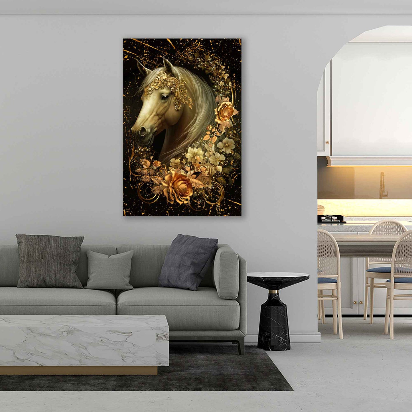 Wandbild Kunstwerk Pferd Gold Style