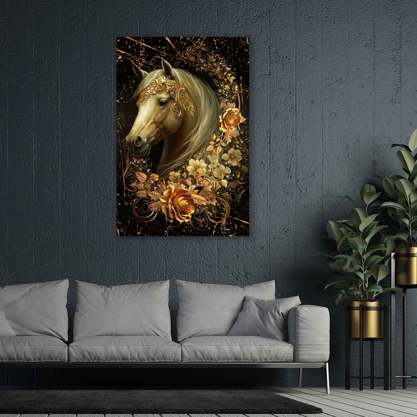 Wandbild Kunstwerk Pferd Gold Style