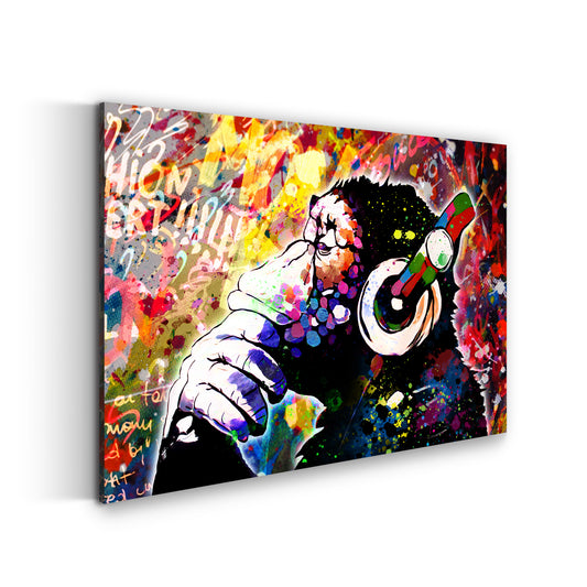 Wandbild Kunstwerk Pop Art Headphone Monkey