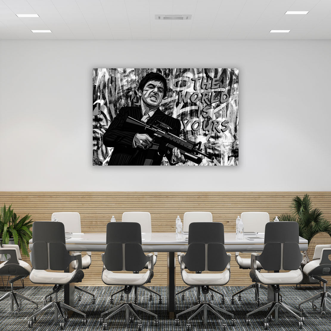 Wandbild Kunstwerk Scarface schwarz weiß Pop Art