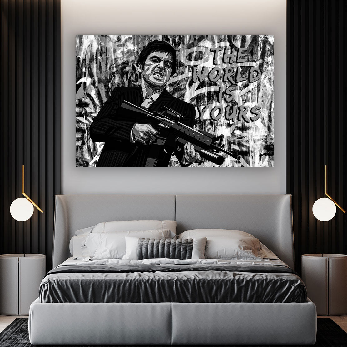 Wandbild Kunstwerk Scarface schwarz weiß Pop Art