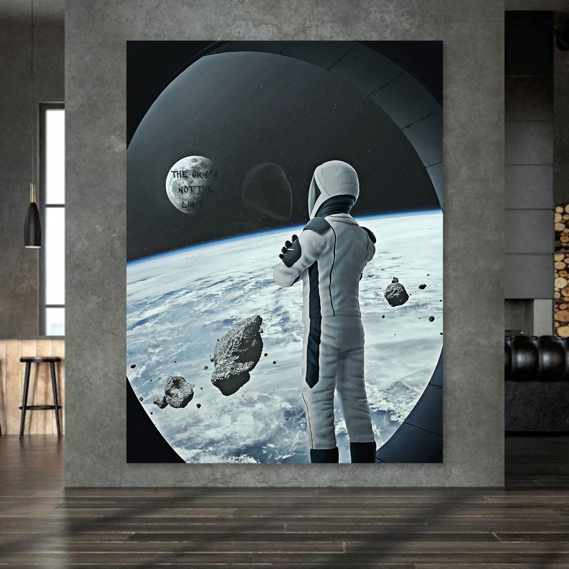 Wandbild Kunstwerk Spaceman The Sky Is Not The Limit, Weltraum Motivation