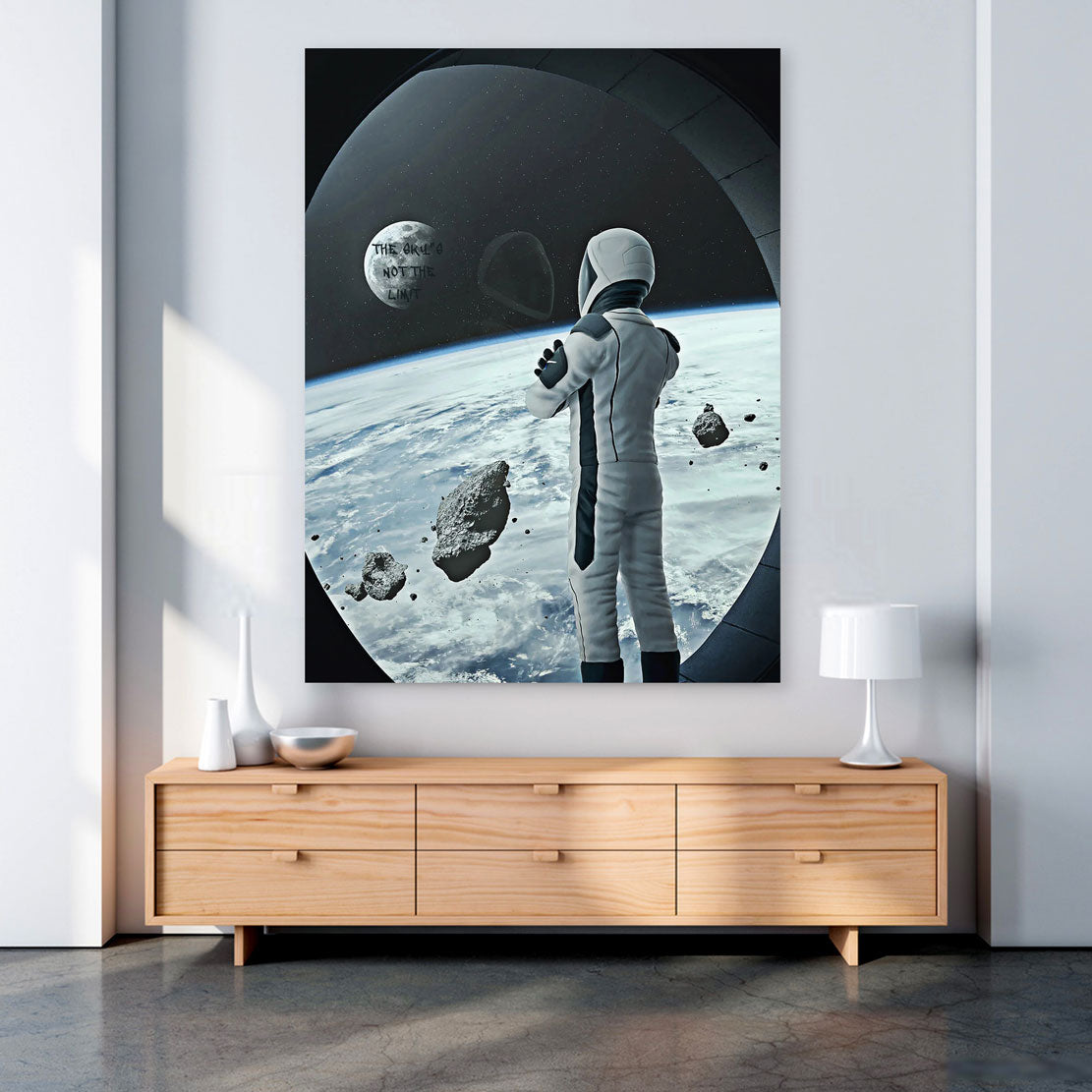 Wandbild Kunstwerk Spaceman The Sky Is Not The Limit, Weltraum Motivation