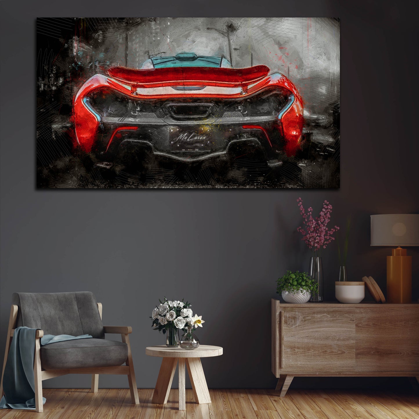 Wandbild Kunstwerk Auto Sportwagen Motivation Red Back Style