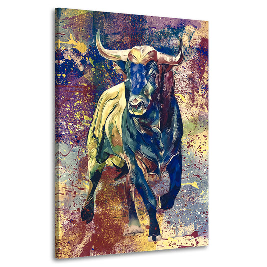 Wandbild Kunstwerk Stier Colour Pop Art