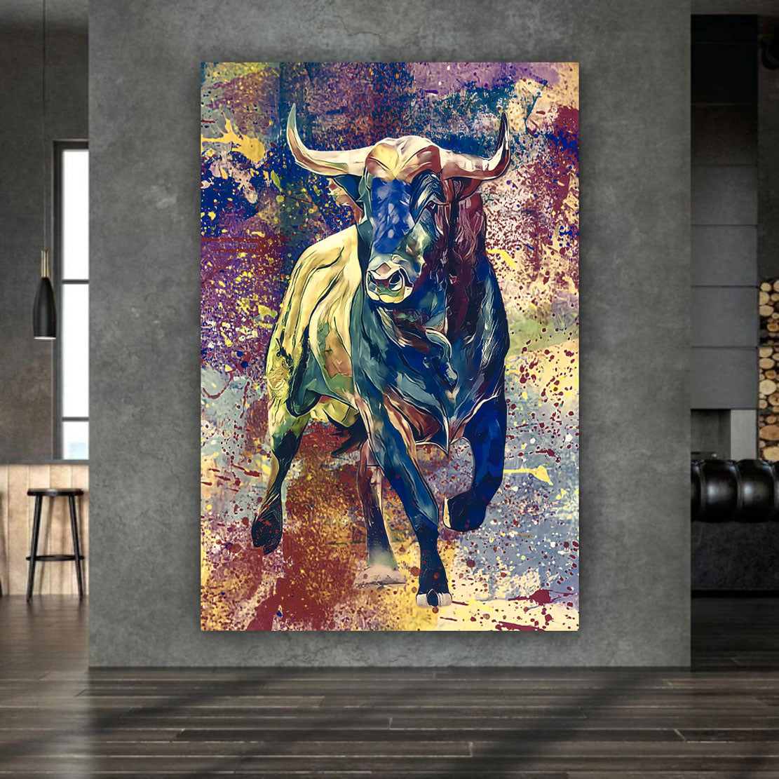 Wandbild Kunstwerk Stier Colour Pop Art