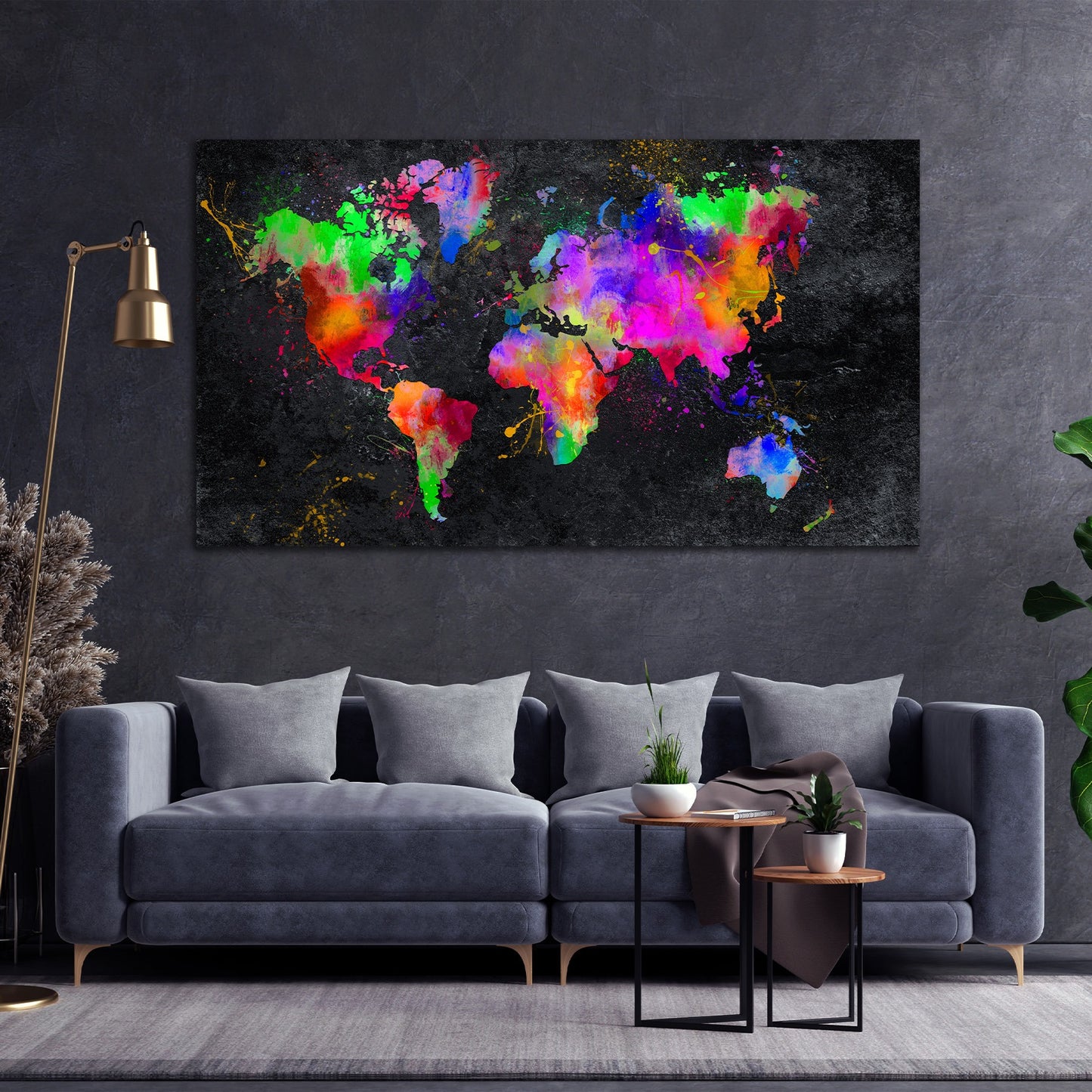 Wandbild Kunstwerk Weltkarte Pop Art Abstract Black Edition