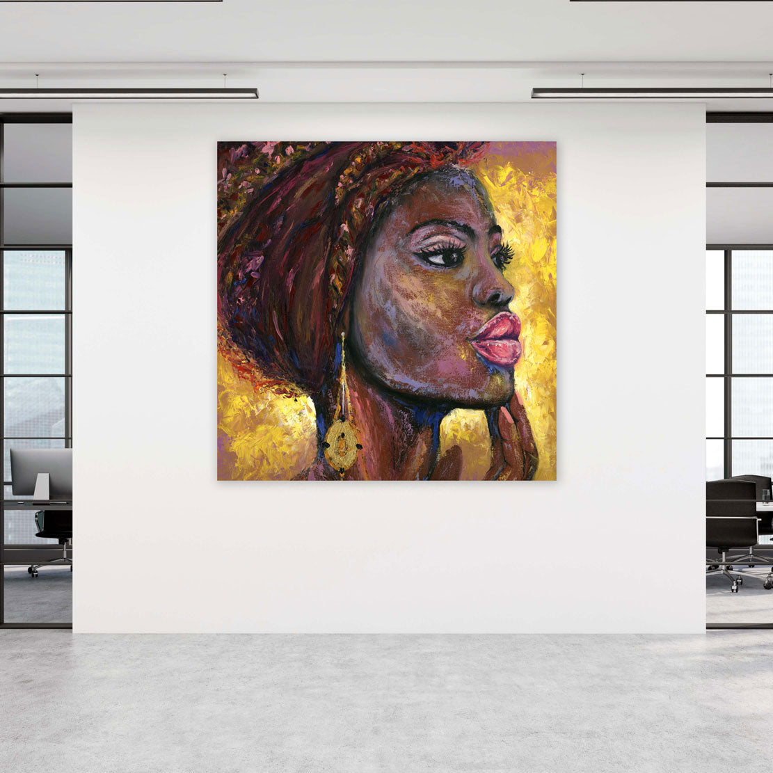 Wandbild Kunstwerk abstrakt afrikanische Frau, Women Yellow Style