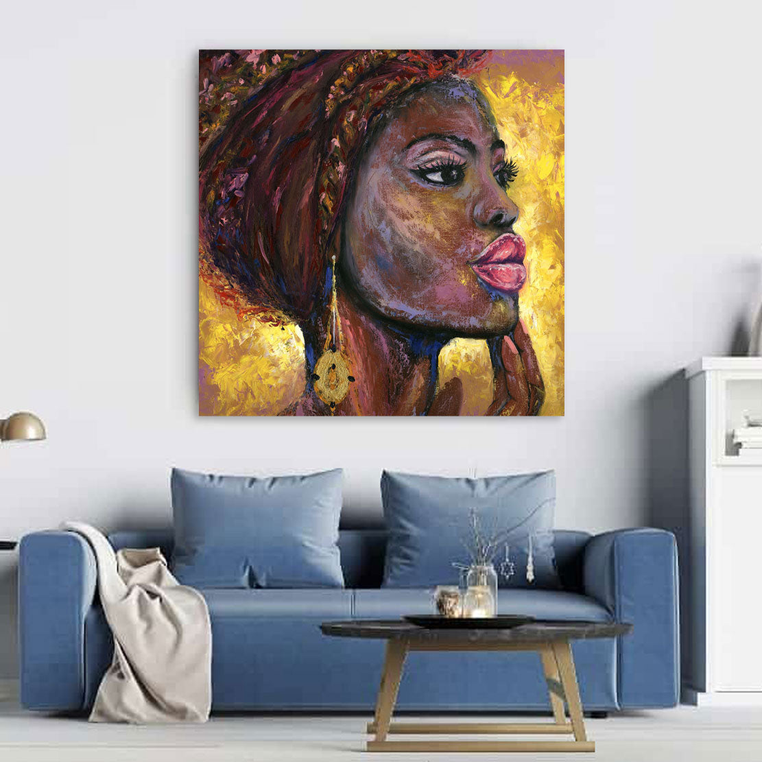 Wandbild Kunstwerk abstrakt afrikanische Frau, Women Yellow Style