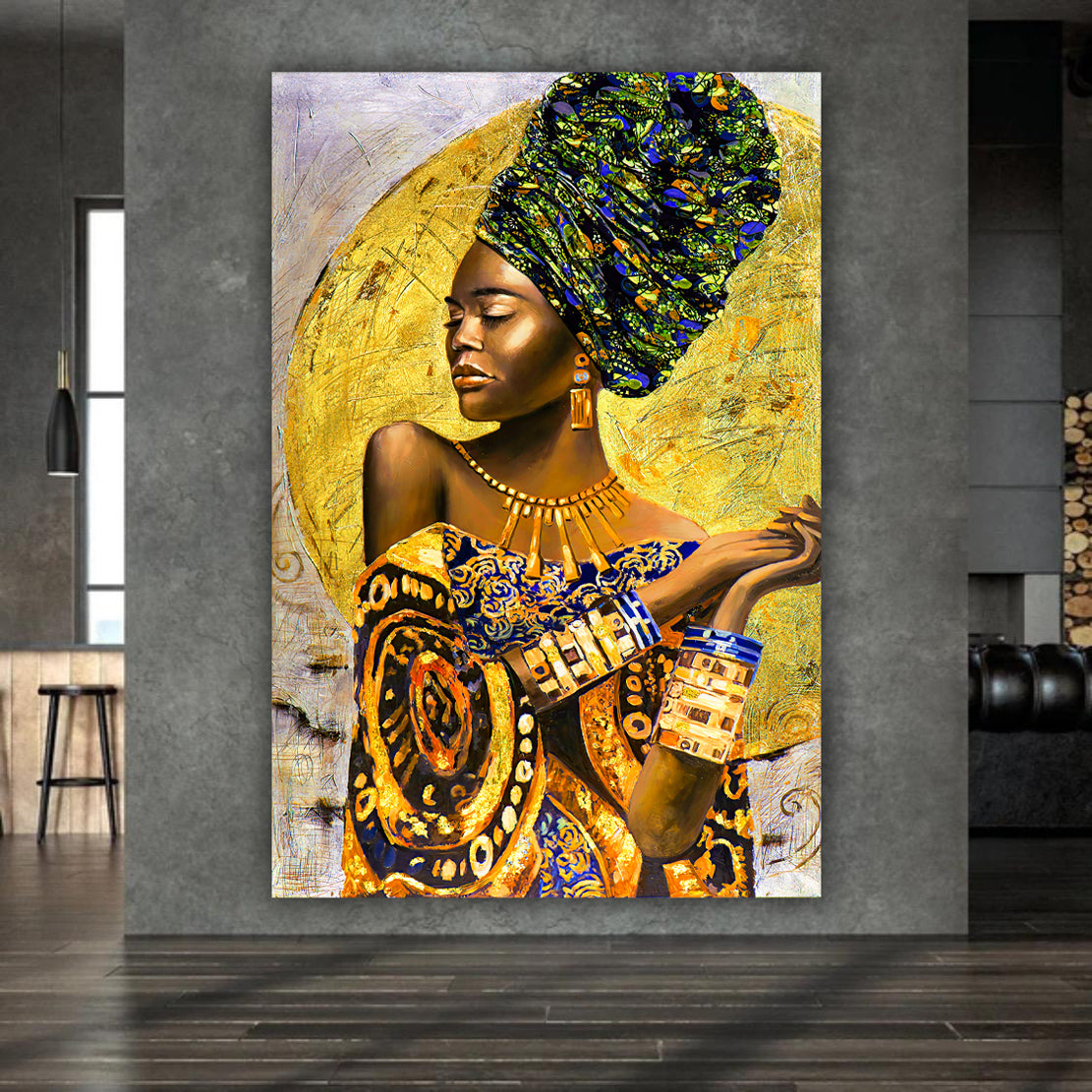 Wandbild XXL afrikanische – [Gratis-Versand] Frau BilderTrends24 Gold
