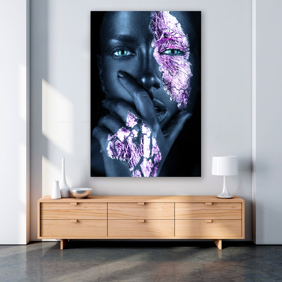 Wandbild Kunstwerk afrikanische Frau Blue Style Abstract