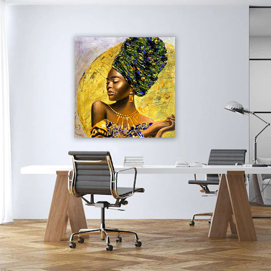 Wandbild Kunstwerk afrikanische Frau Gold Style