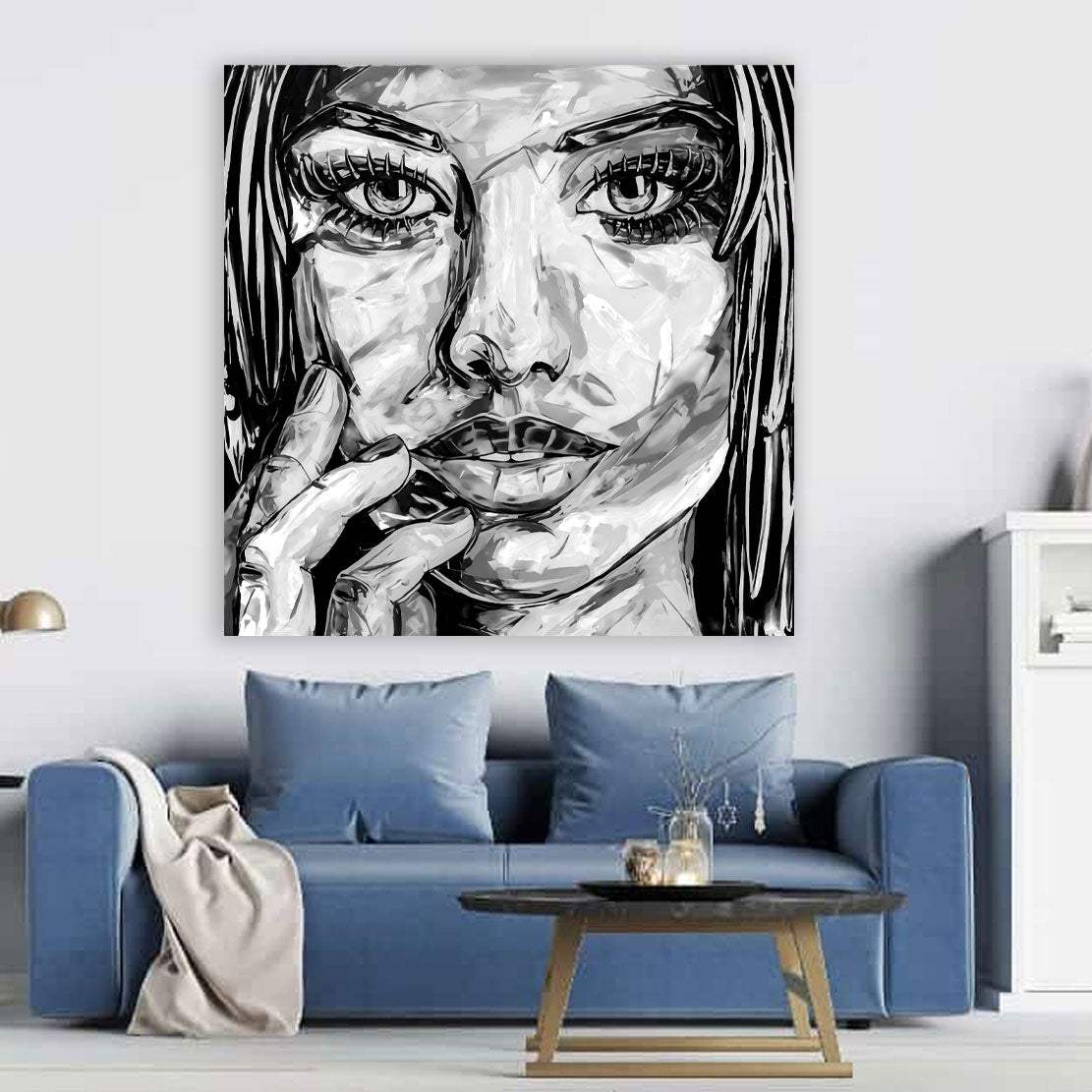 Wandbild Kunstwerk Frau Beautiful Face Pop Art schwarz weiß