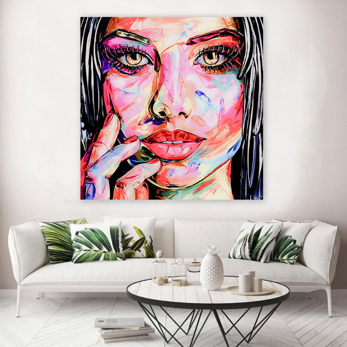 Wandbild Kunstwerk erotisch Lippen Frau Beautiful Face Pop Art