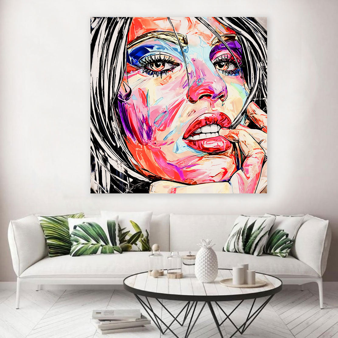 Wandbild Kunstwerk erotisch Lippen Frau Pop Art