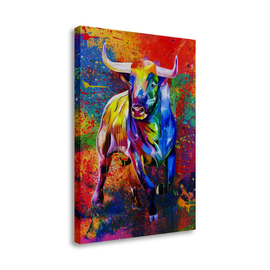 Wandbild Kunstwerk Stier, Bull Abstrakt Colour Tiere, Pop Art